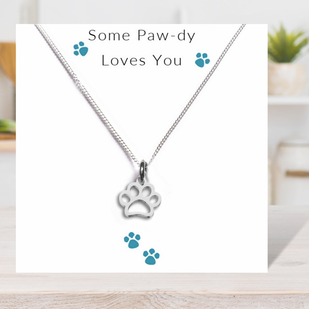 Some Paw-dy Loves You - Paw Print Necklace & Gift Card