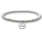 Women's Paw Print Silver Beaded Bracelet