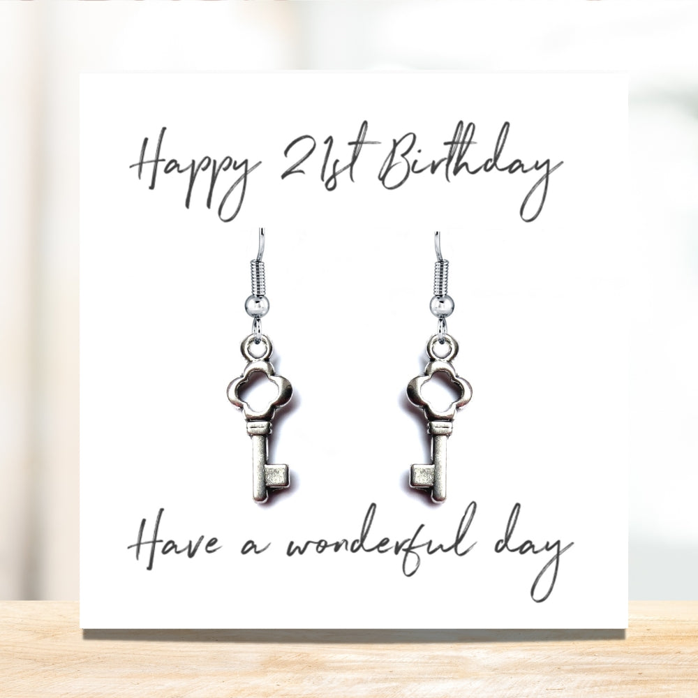 Happy 21st Birthday Earrings & Gift Card
