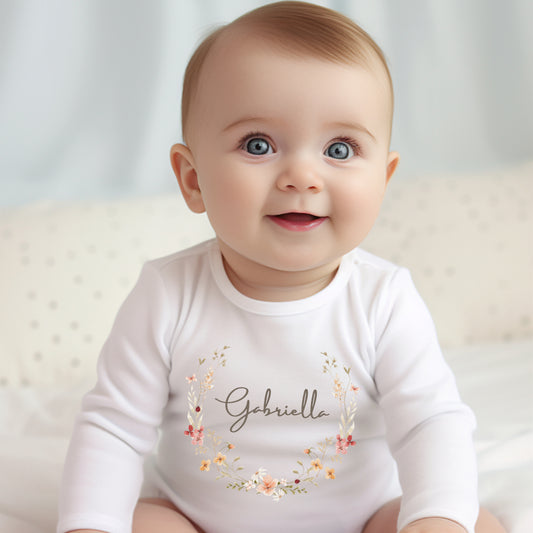 Personalised Simple Floral Baby Grow