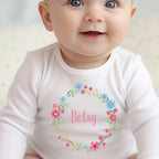 Personalised Pink Floral Baby Outfit: Bib, Vest, Baby Grow