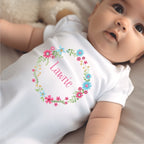 Personalised Pink Floral Baby Outfit: Bib, Vest, Baby Grow