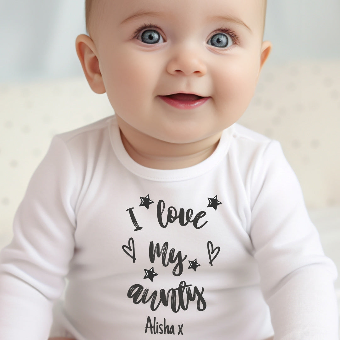 Personalised Black & White I Love My Mummy, Nana, Aunty Baby Outfit: Bib, Vest, Baby Grow