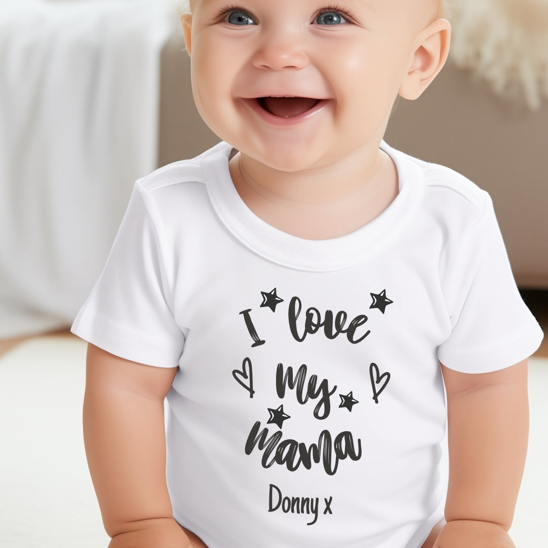 Personalised Black & White I Love My Mummy, Nana, Aunty Baby Outfit: Bib, Vest, Baby Grow