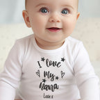 Personalised Black & White I Love My Mummy, Nana, Aunty Baby Outfit: Bib, Vest, Baby Grow