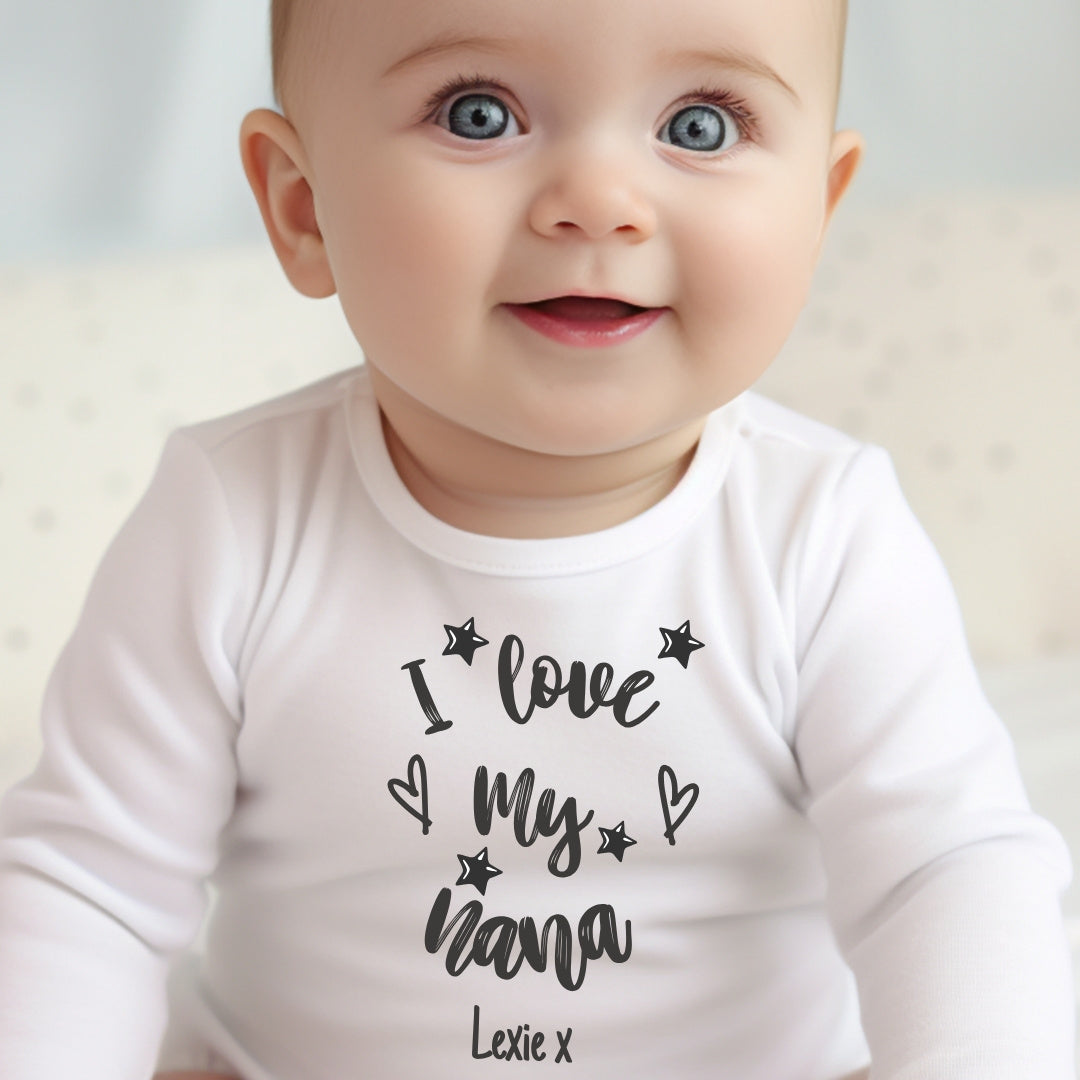 Personalised Black & White I Love My Mummy, Nana, Aunty Baby Outfit: Bib, Vest, Baby Grow