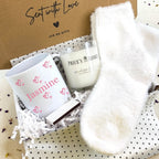 Personalised Pink Name Hearts Mug, Candle & Socks Gift Hamper | Birthday Gift