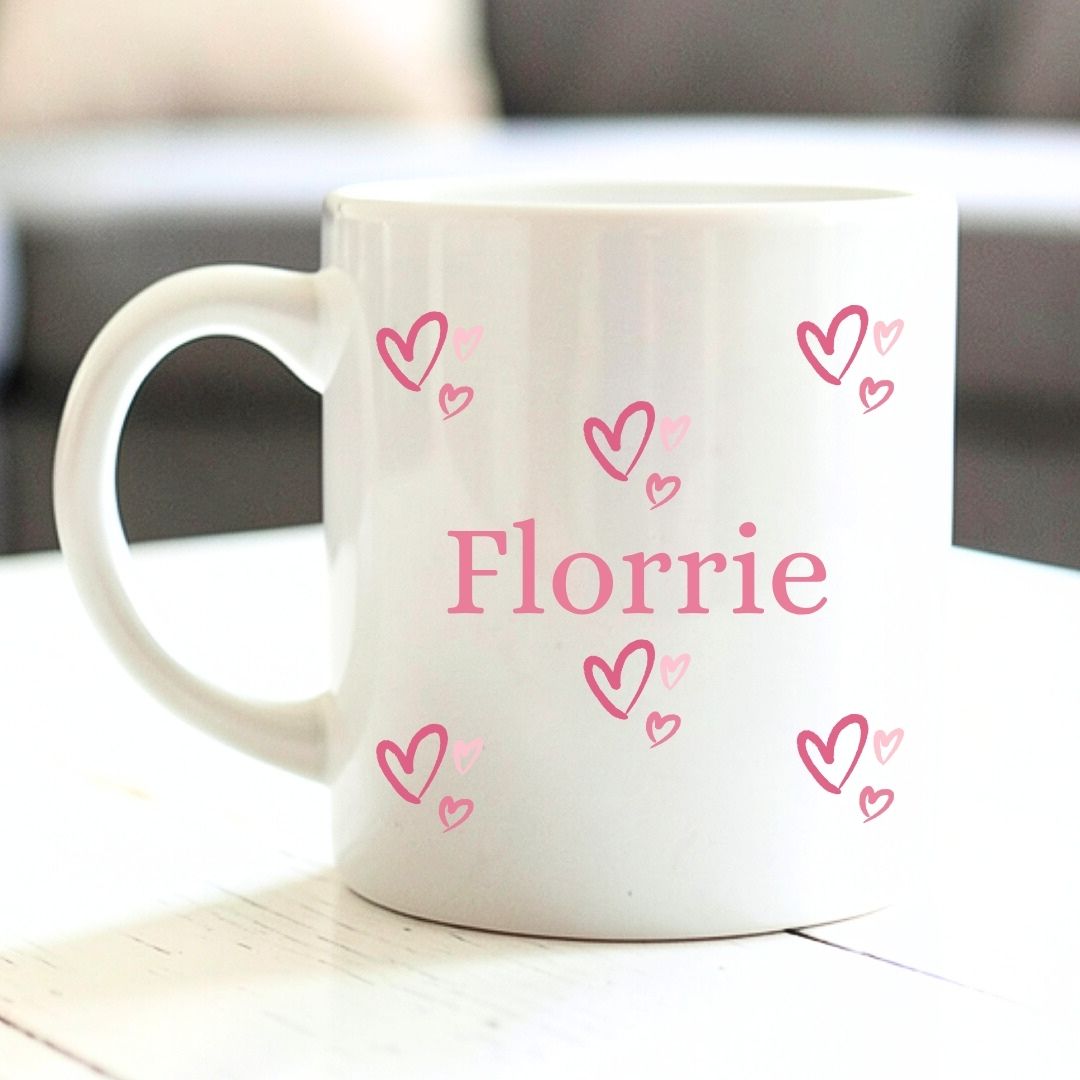 Personalised Pink Name Hearts Mug, Candle & Socks Gift Hamper | Birthday Gift