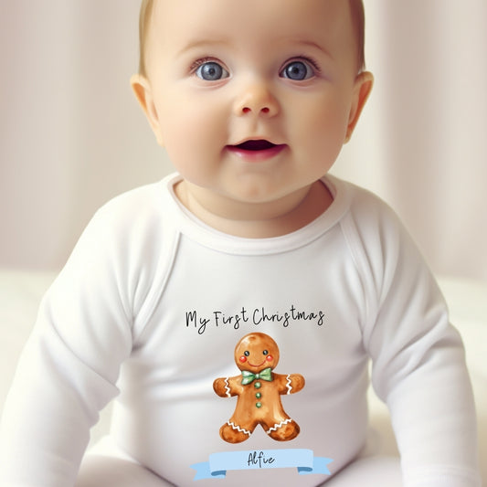 Personalised Christmas Gingerbread Man Baby Grow