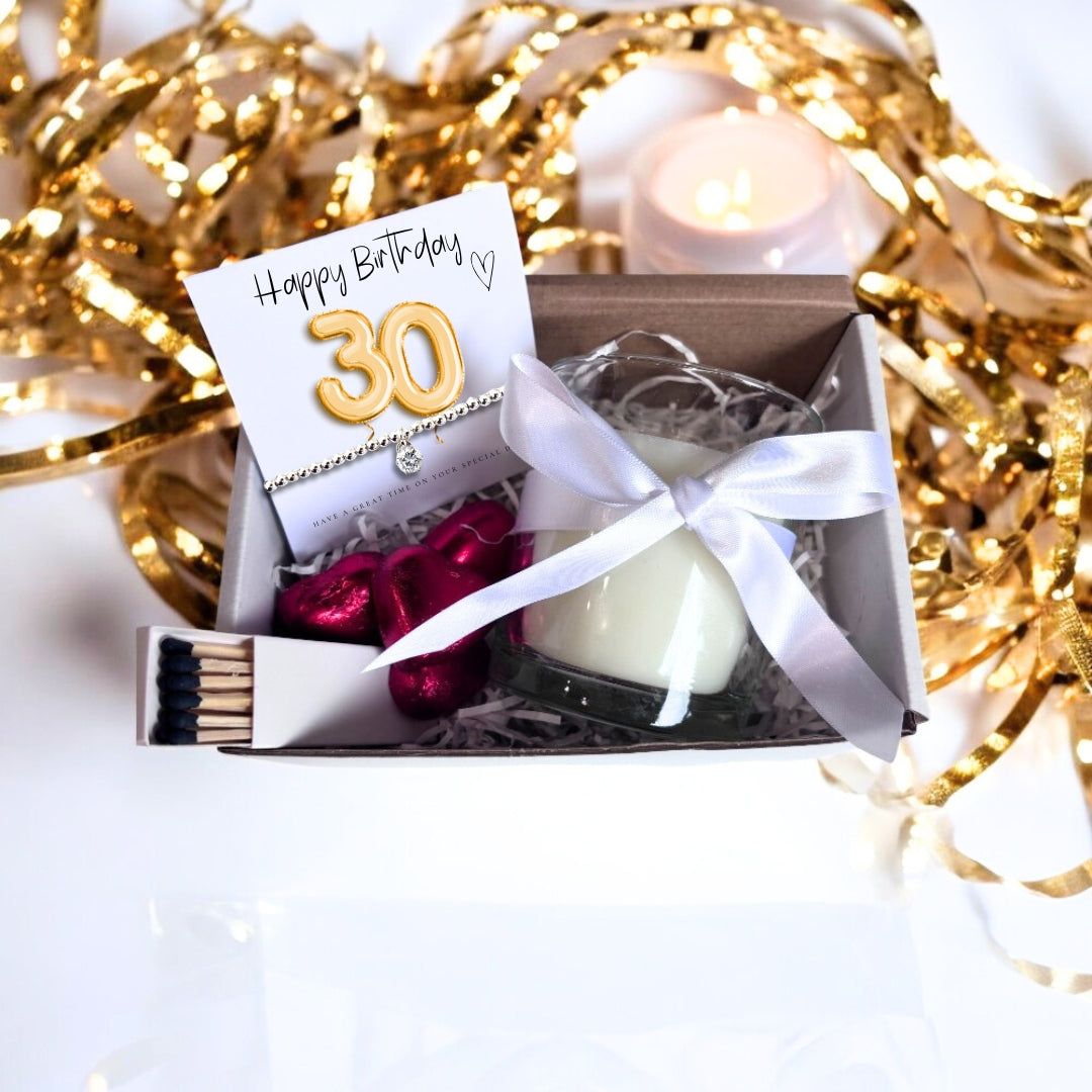 Small 30th Birthday Gold Balloon Hamper | Bracelet, Chocolate & Candle