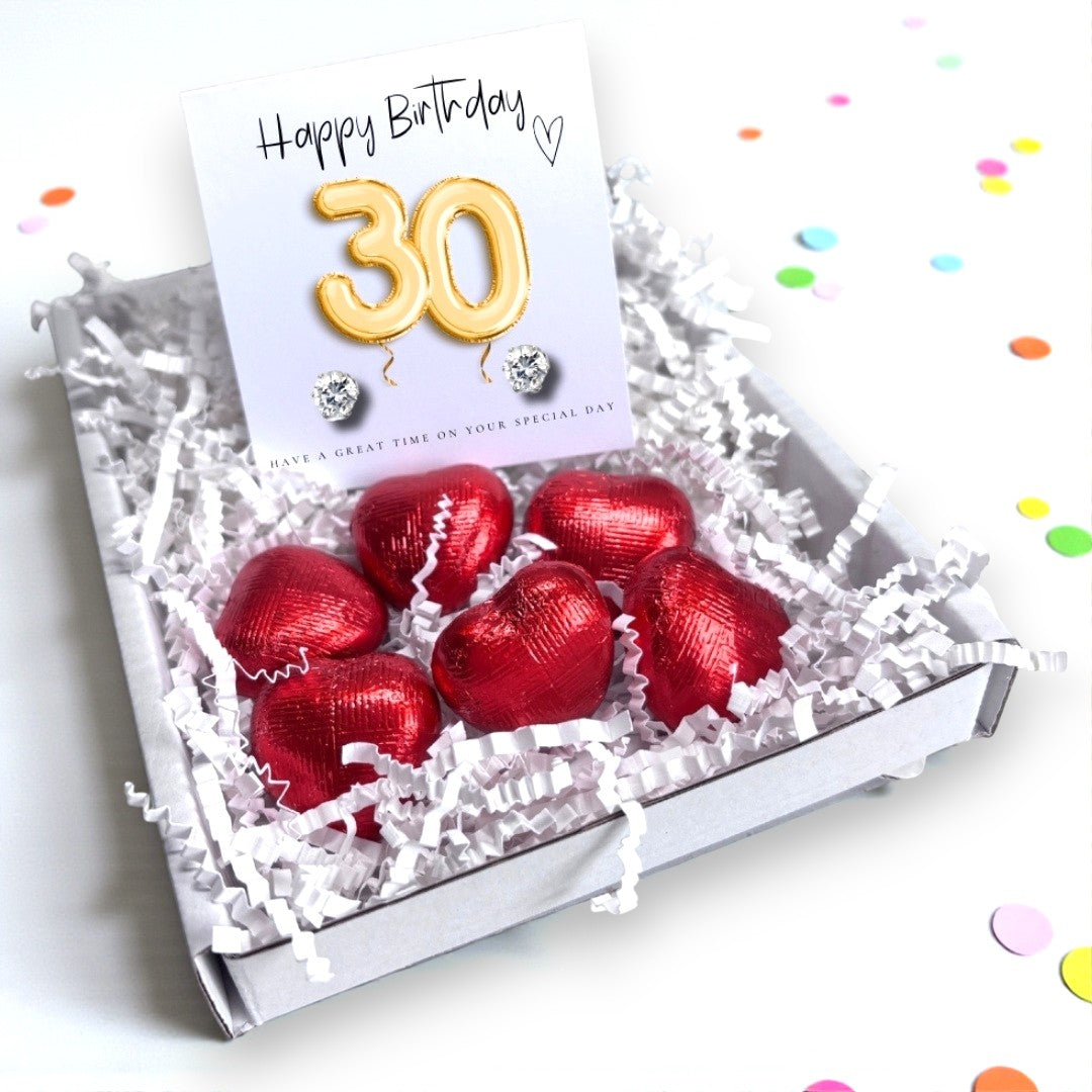30th Birthday Cubic Zirconia Stud Earrings & Gold Balloons Mini Gift Hamper