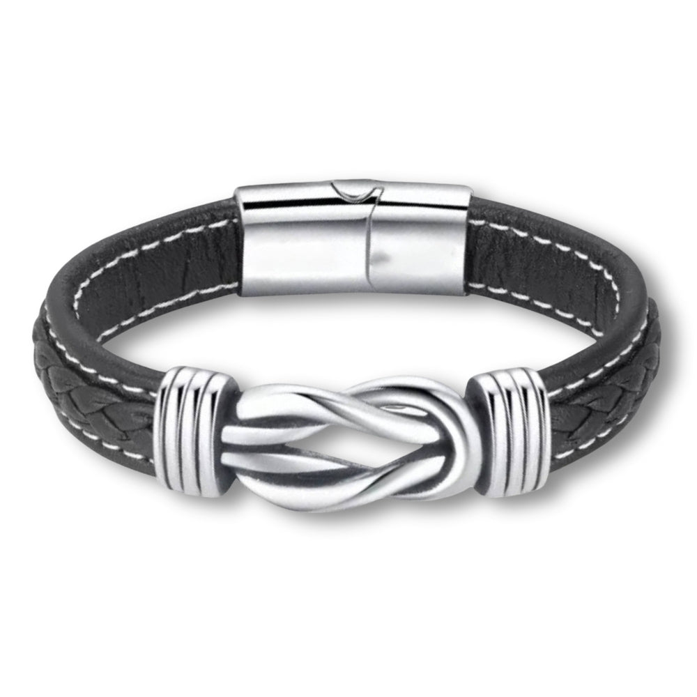 Men's Black Leather Infinity Bracelet