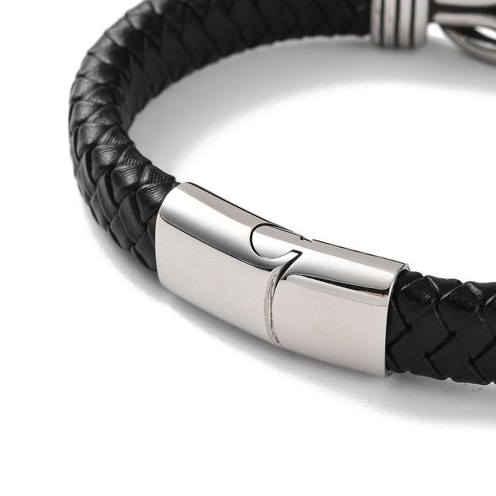Men's Black Leather Infinity Bracelet