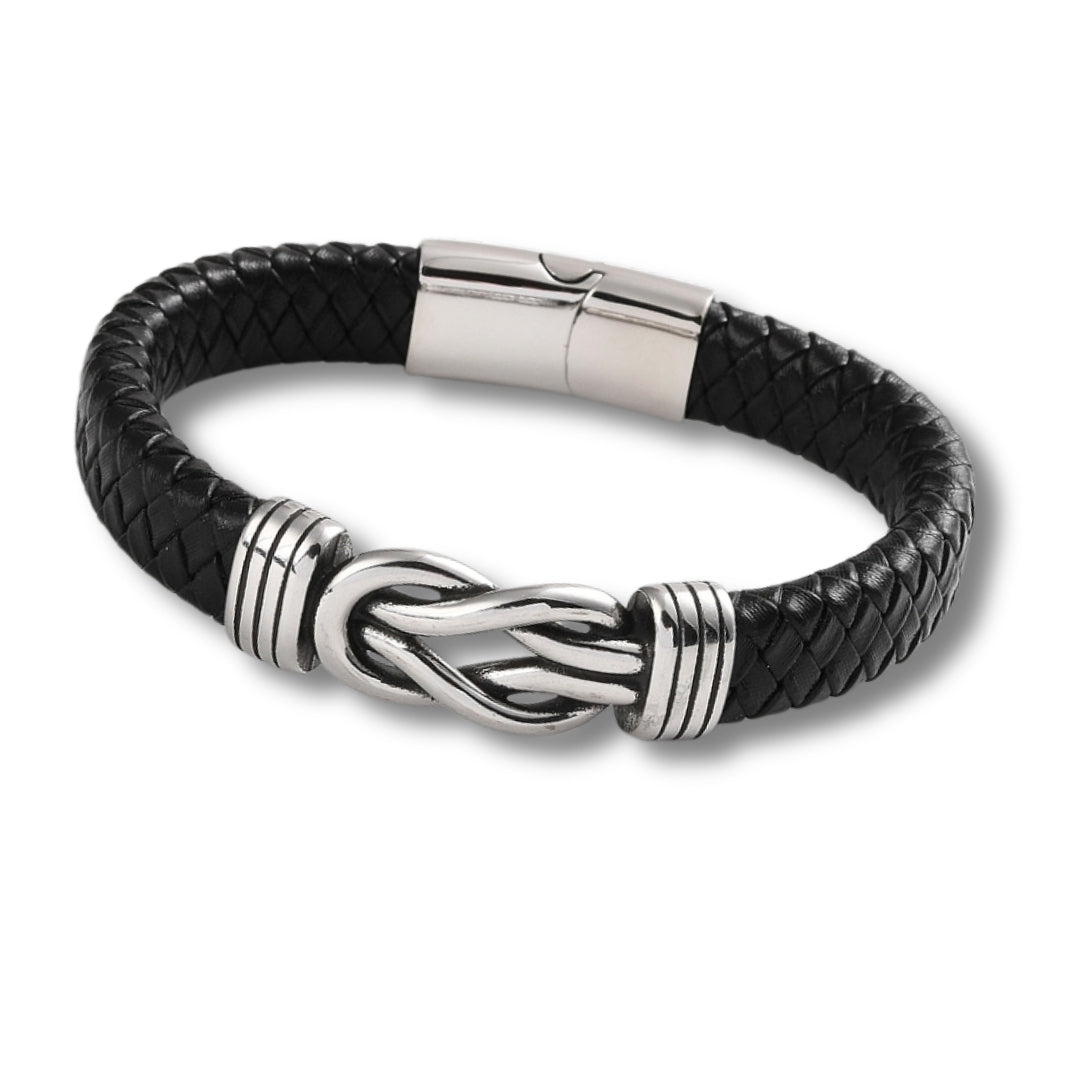Men's Black Leather Infinity Bracelet