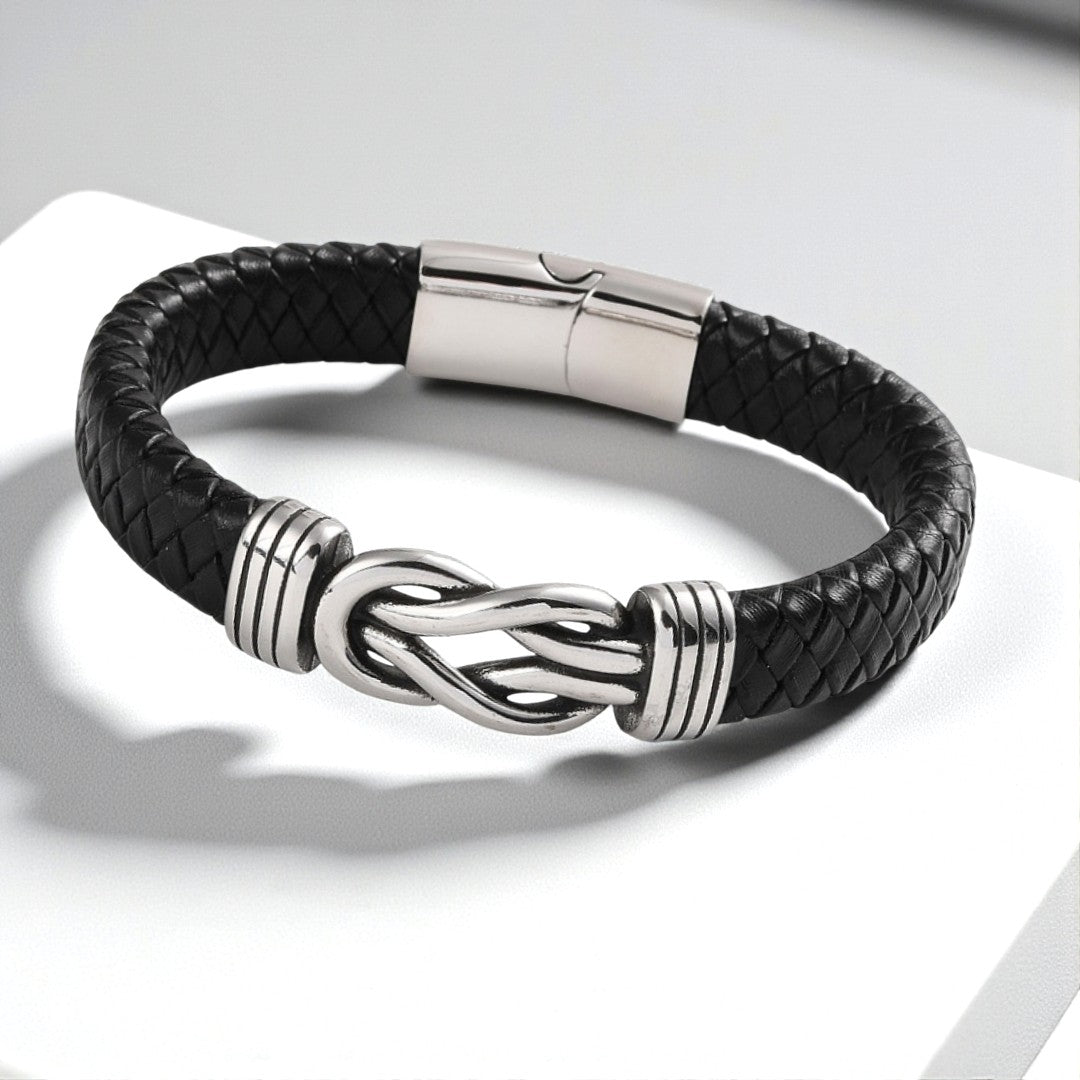 Men's Black Leather Infinity Bracelet