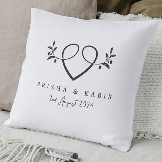 Personalised Leafy Heart Wedding Cushion