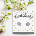 Good Luck Gift Card & Four Leaf Clover Stud Earrings