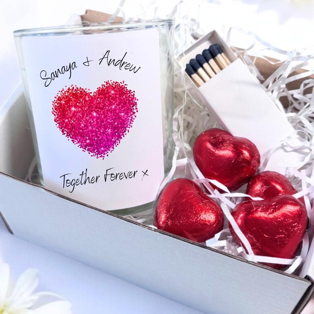 Personalised Sparkly Pink Heart Candle Gift Set