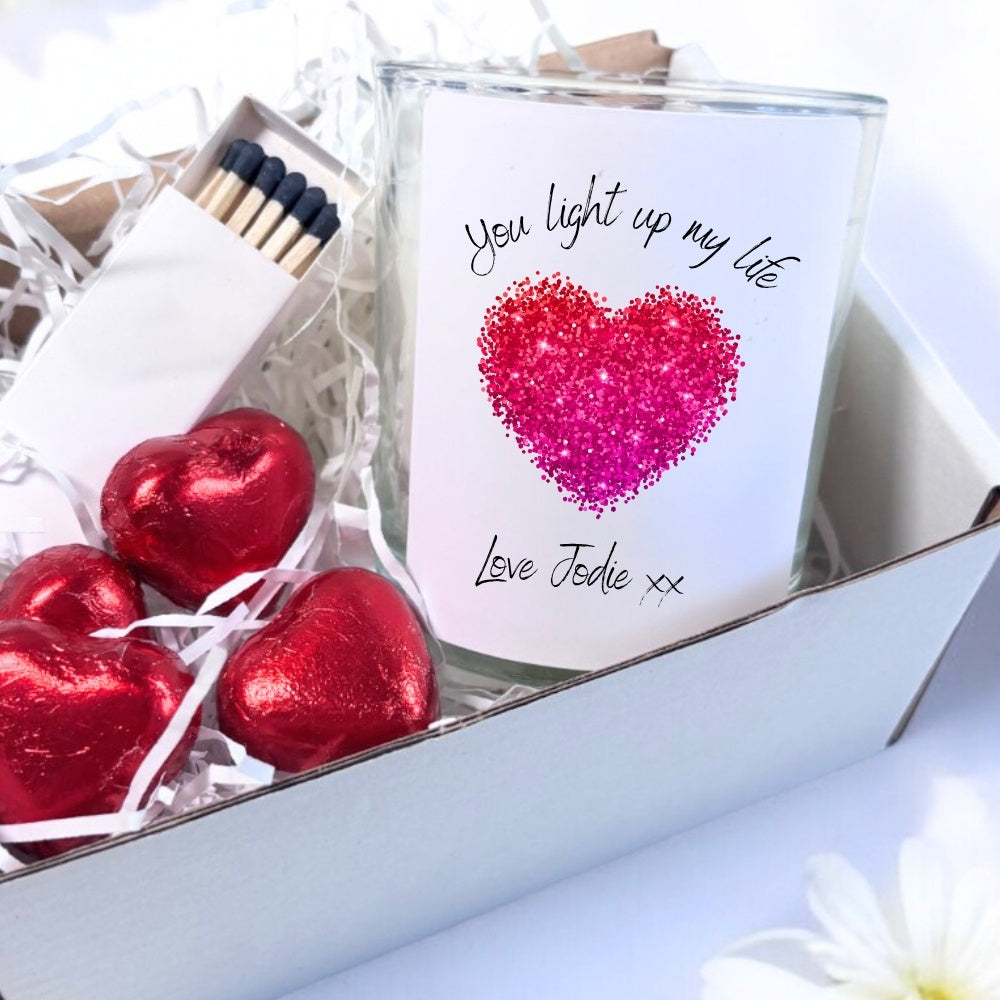 Personalised Sparkly Pink Heart Candle Gift Set