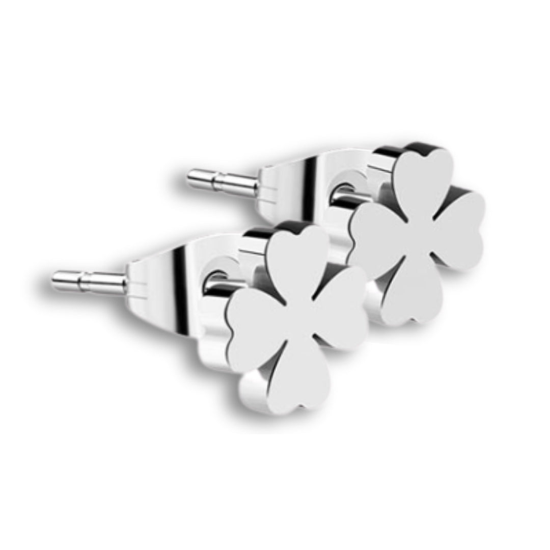 Four Leaf Clover Silver Stud Earrings