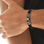 X Men's Black Leather Bracelet