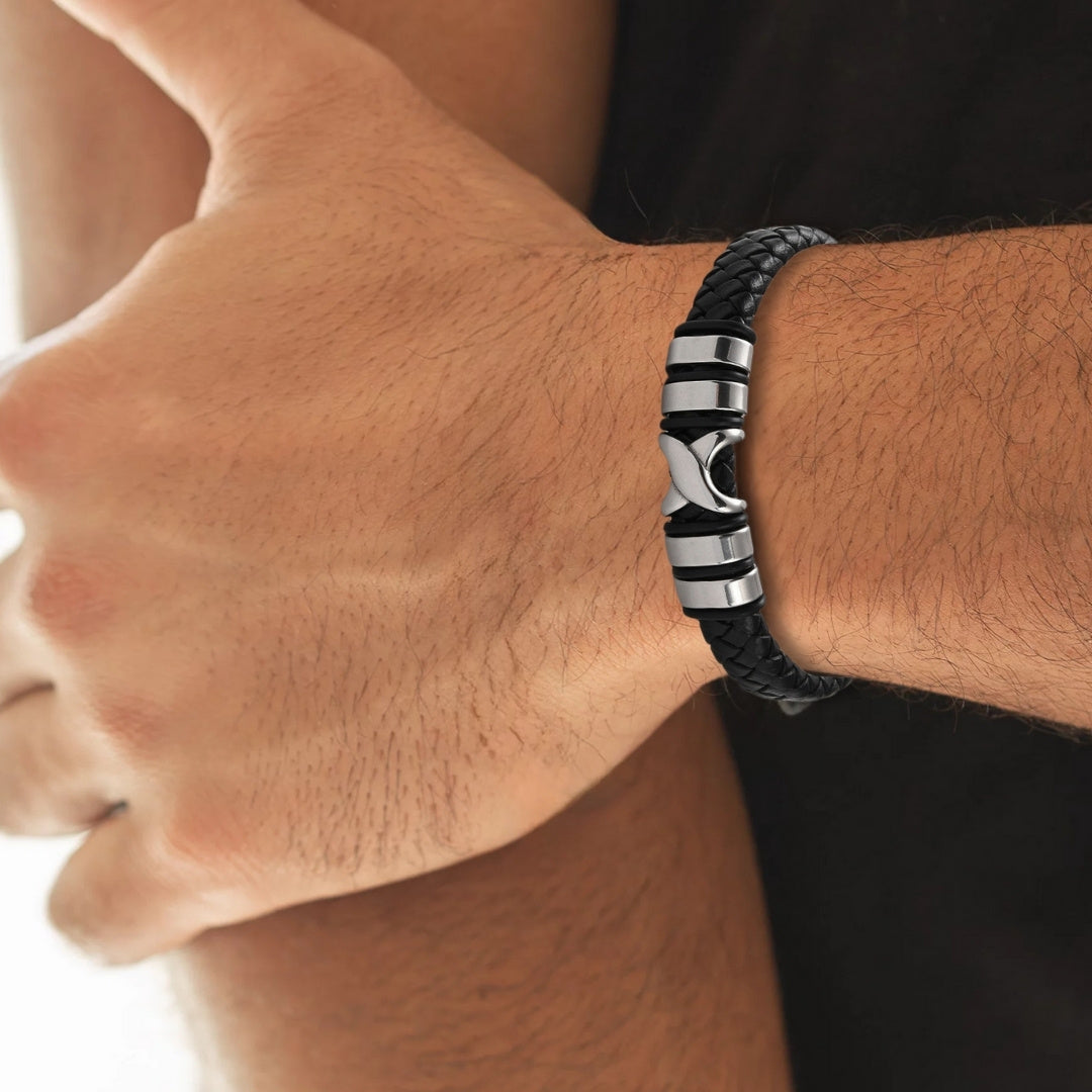 X Men's Black Leather Bracelet
