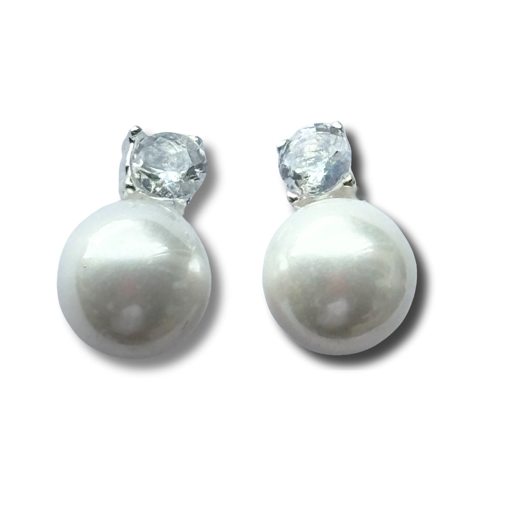 Cubic Zirconia Pearl Stud Earrings - Women's