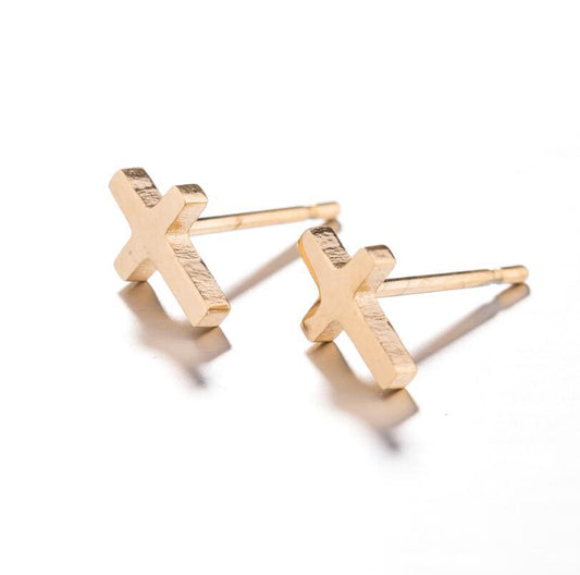 Small Gold Cross Stud Earrings - Gift for Women