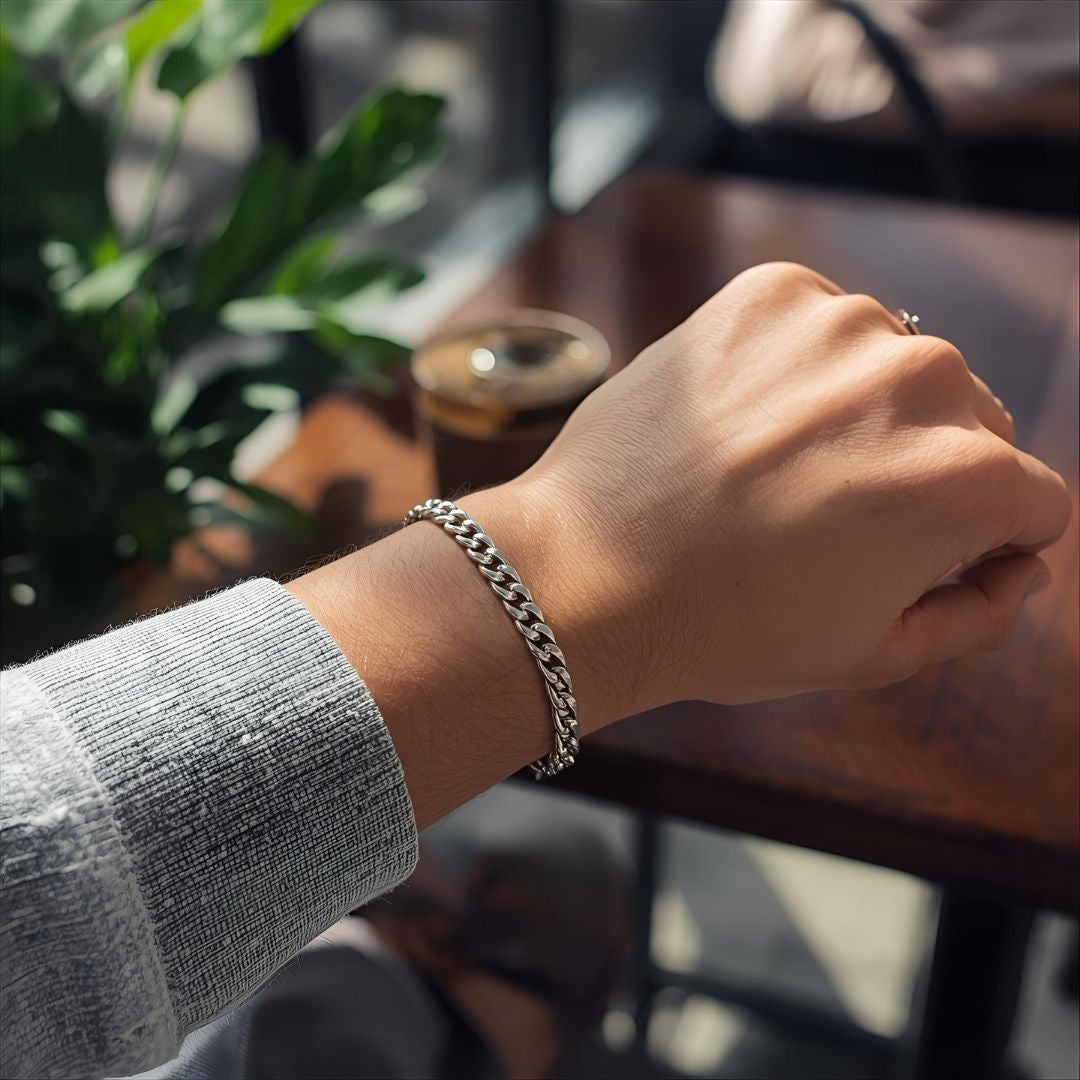 Men's Curb Chain Silver Bracelet