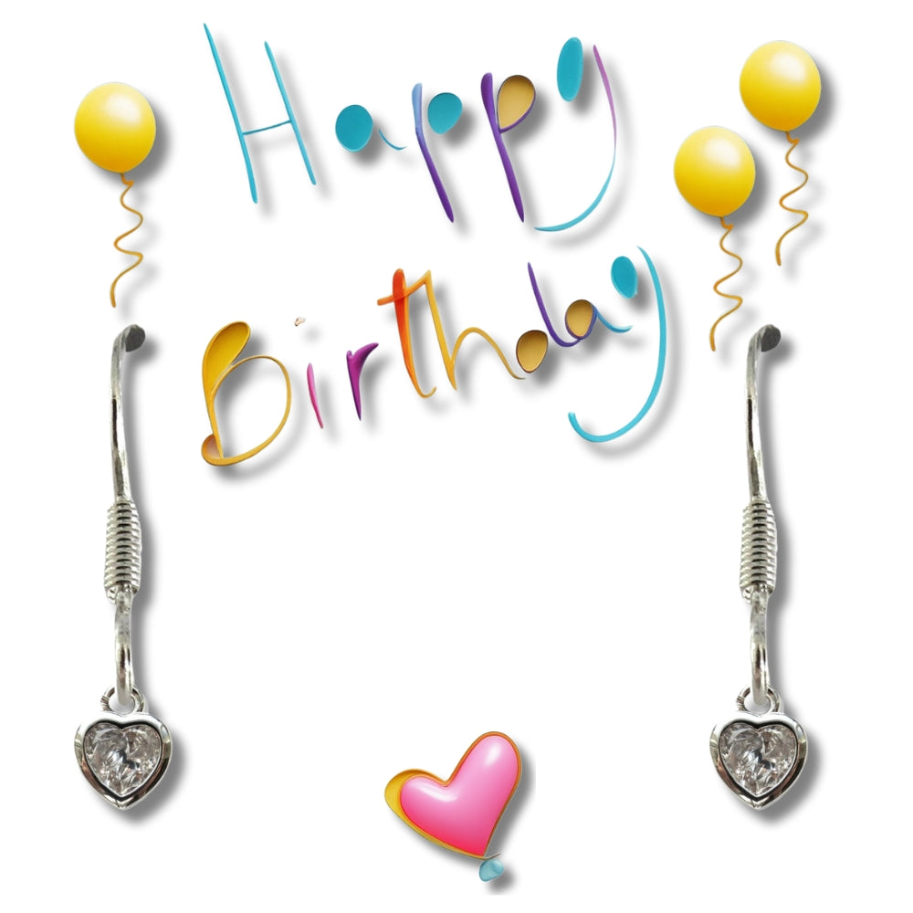 Happy Birthday Party Gift Card & Cubic Zirconia Heart Earrings
