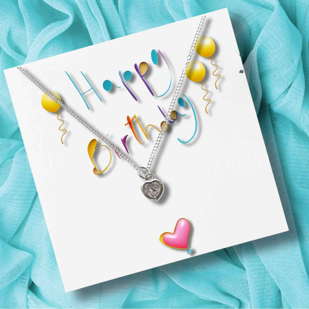 Happy Birthday Party Card & Cubic Zirconia Heart Necklace