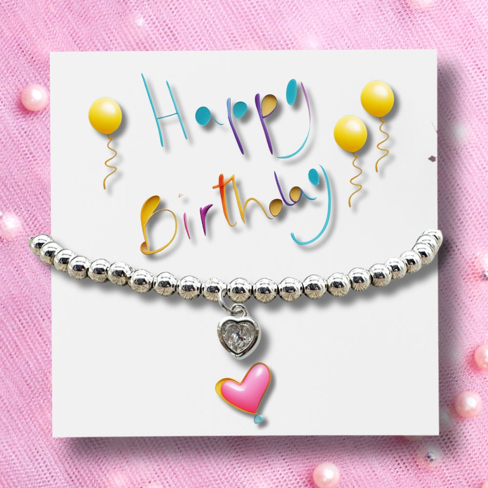 Happy Birthday Party Gift Card & Cubic Zirconia Heart Bracelet