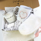 Personalised Pink Flowers Heart Name Mug, Candle & Socks Gift Hamper | Sister Friend Daughter