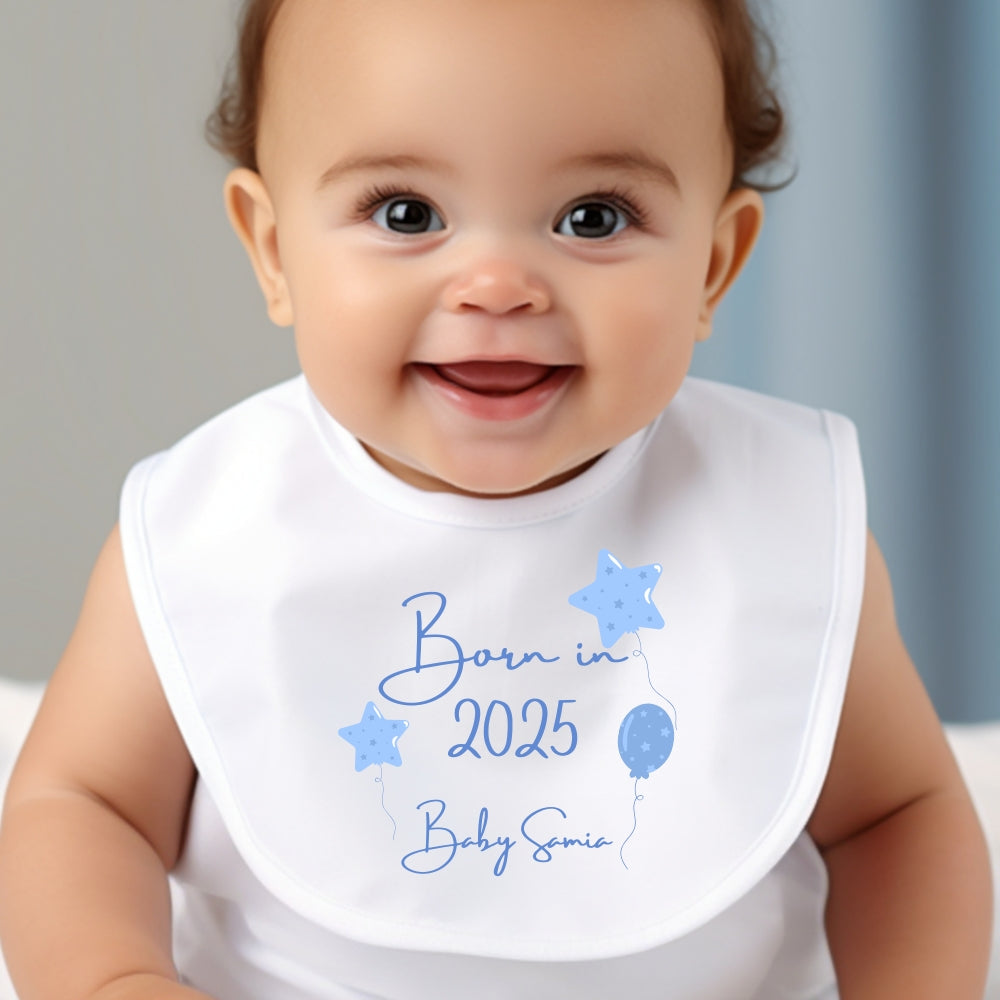 Personalised Born in 2025 Blue Balloons Baby Outfit: Bib, Vest, Baby Grow