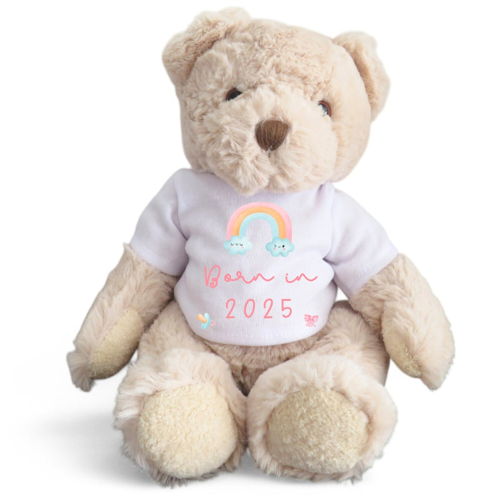 Personalised Luxury Teddy Bear | Born in 2025 Rainbow T-Shirt