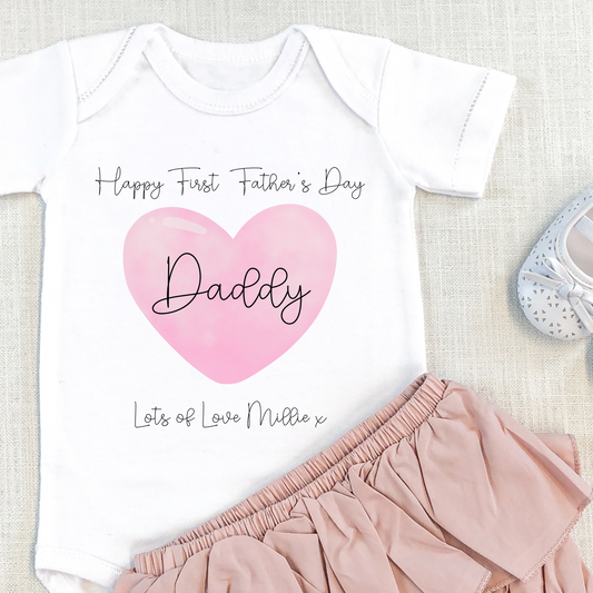Personalised Pink Happy First Fathers Day Baby Vest
