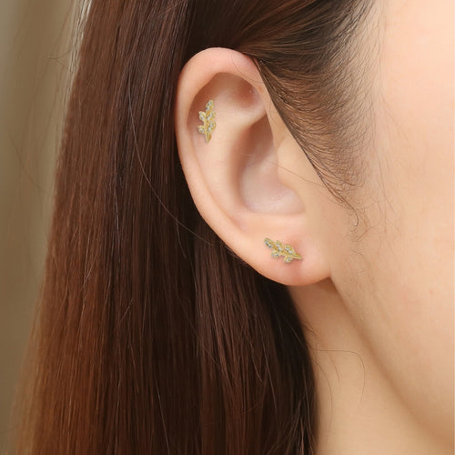 Cubic Zirconia Gold Leaf Stud Earrings