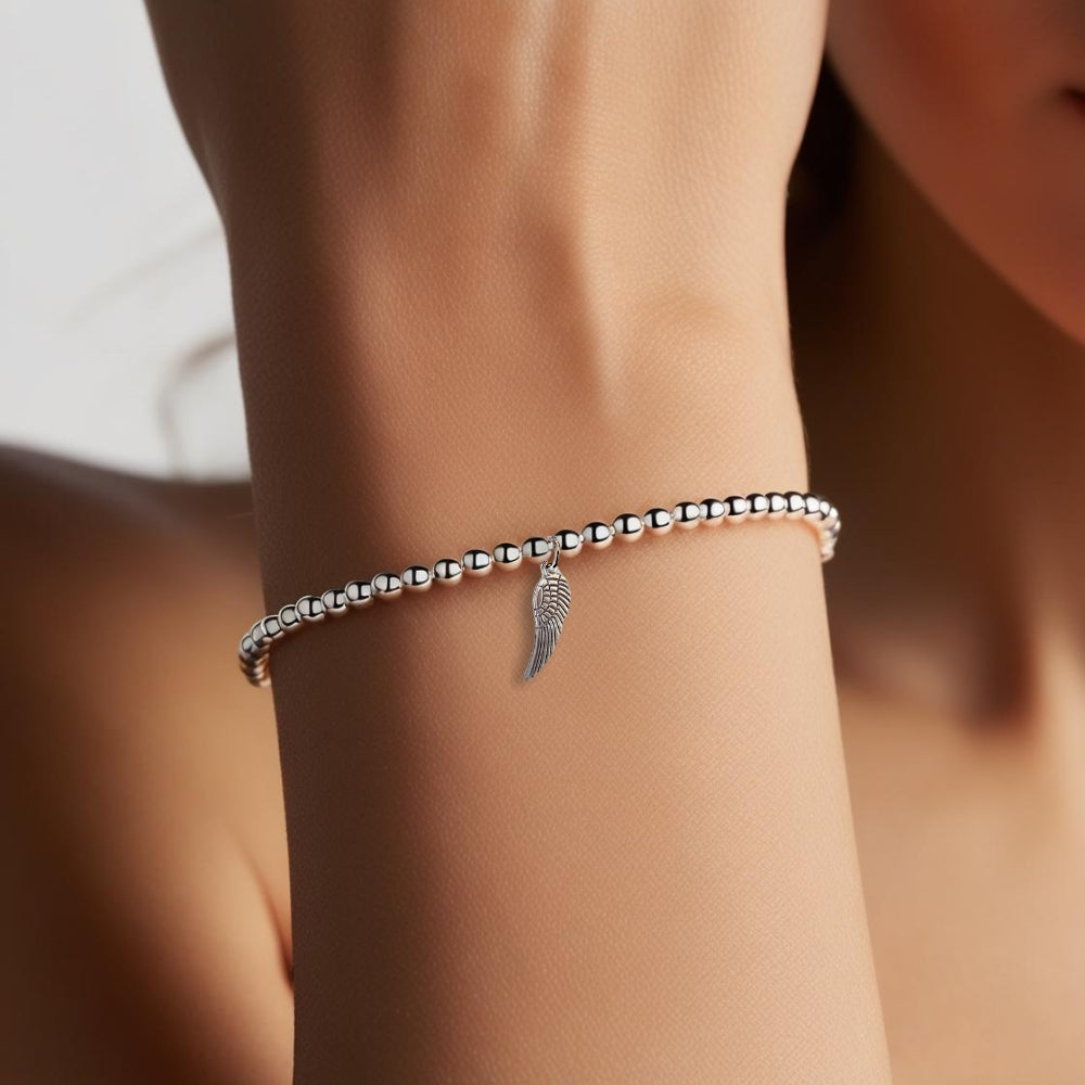 Angel Feather Silver Beaded Bracelet