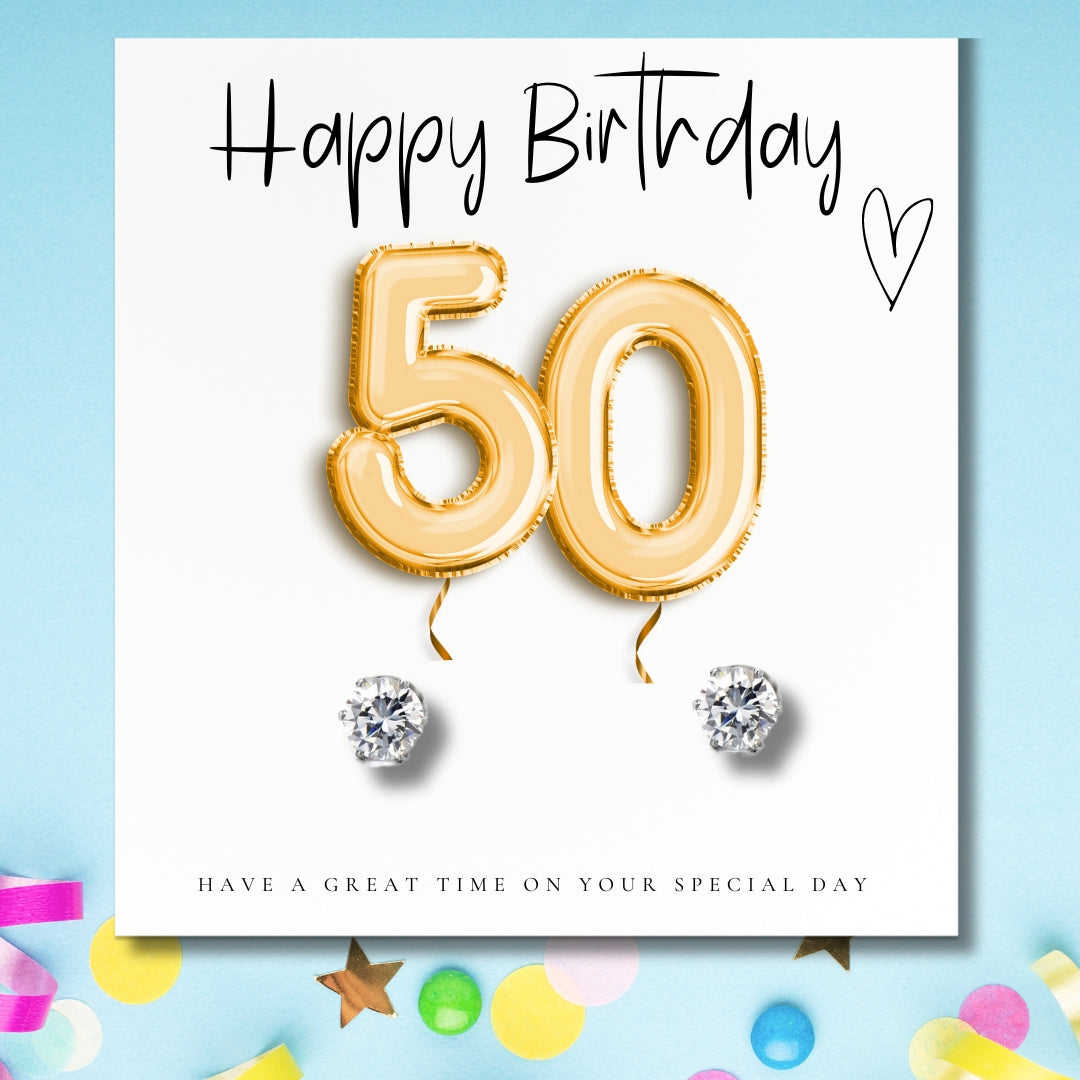 Small 50th Birthday Gold Balloon Hamper | Candle, Earrings, Chocolates