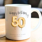 Personalised 50th Birthday Gold Balloons Mug