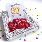 50th Birthday Cubic Zirconia Stud Earrings & Gold Balloons Mini Gift Hamper
