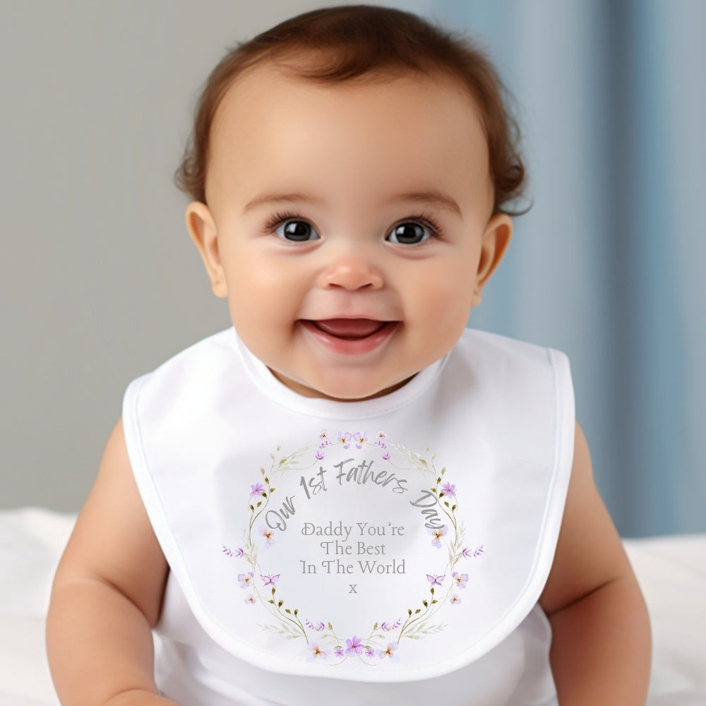 Our 1st Father's Day Pretty Flowers Baby Bib