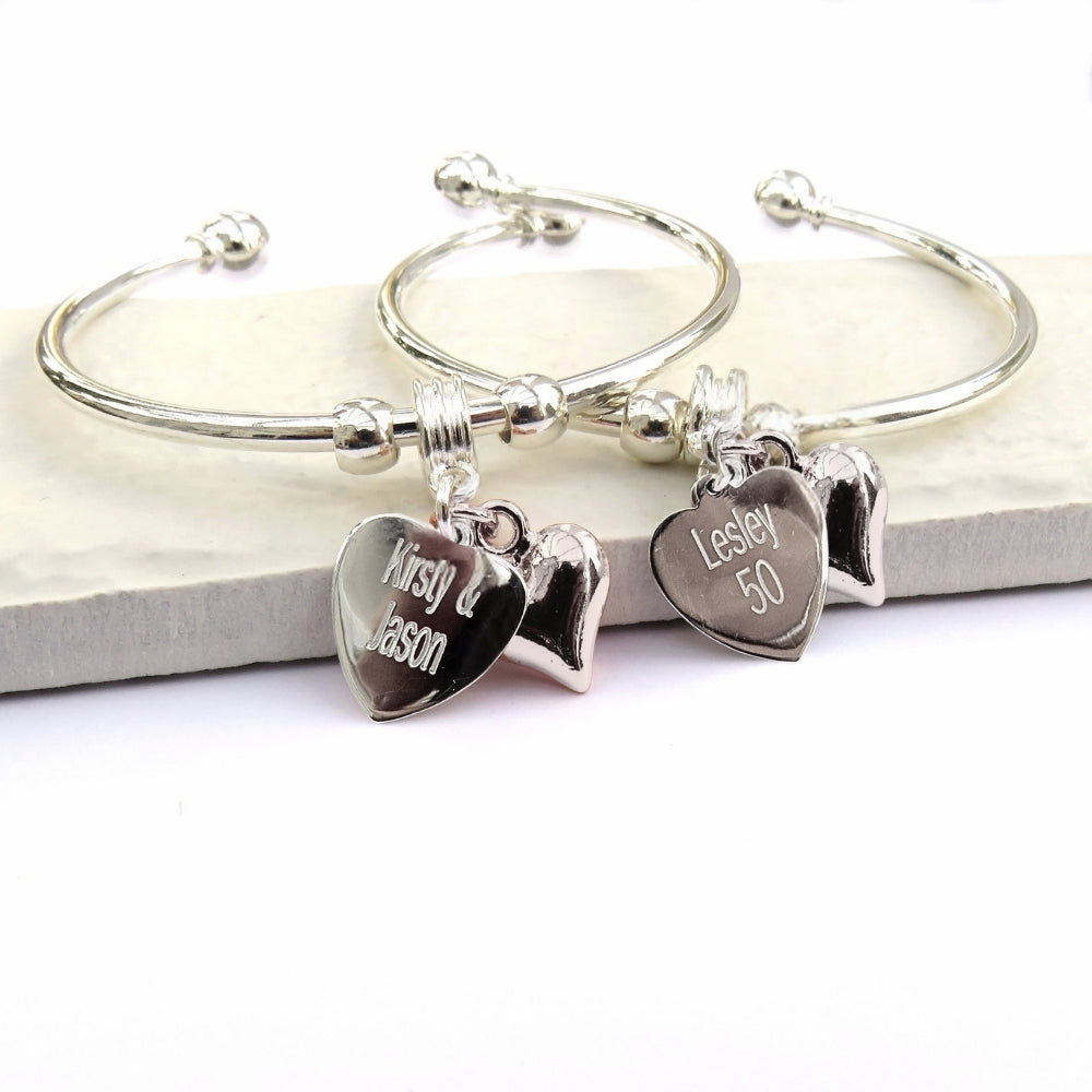 Personalised Heart & Charm Bangle