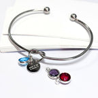 Personalised Silver Knot Birthstone Charm Bangle