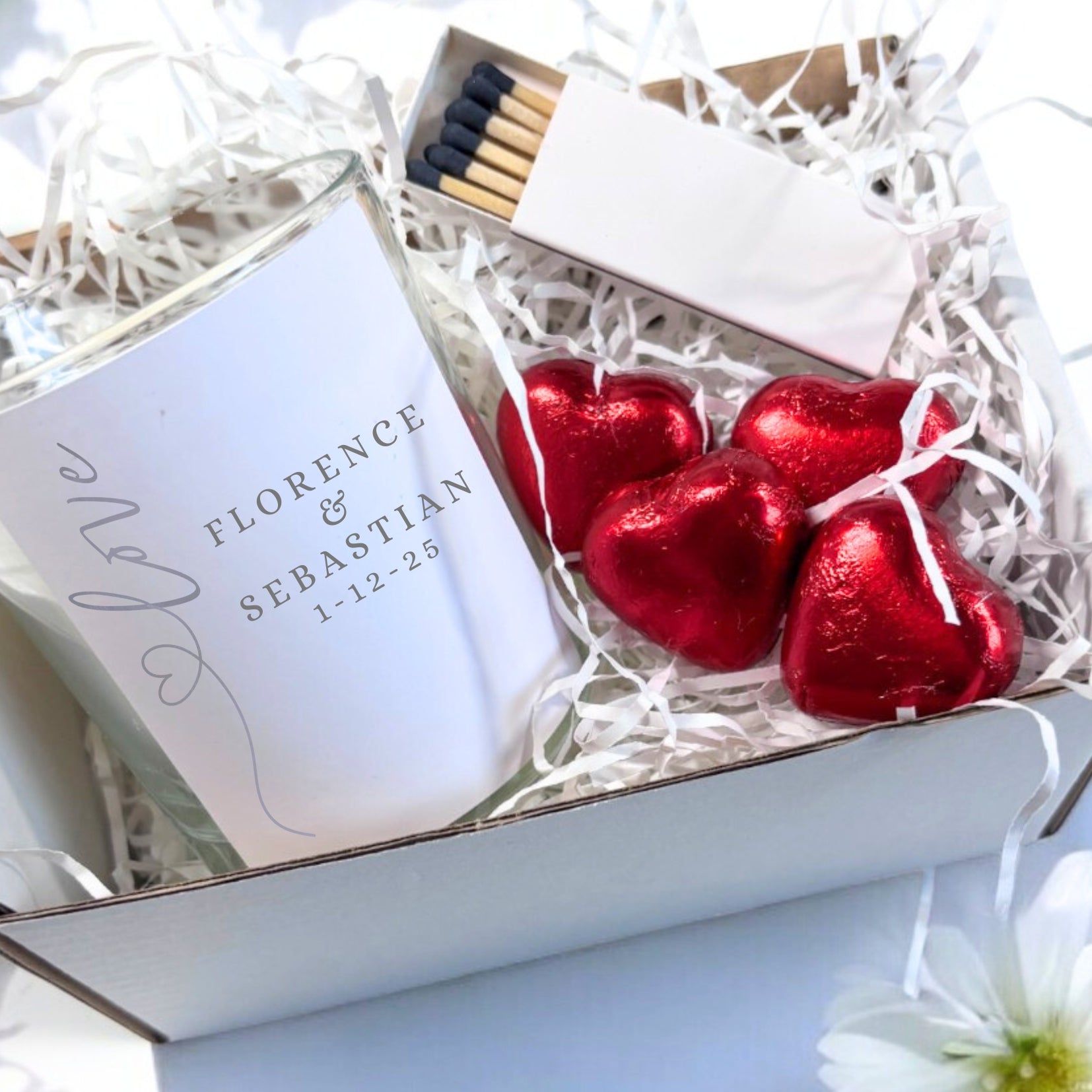 Personalised Love Heart Candle Gift Set  | Engagement Candle Gift UK