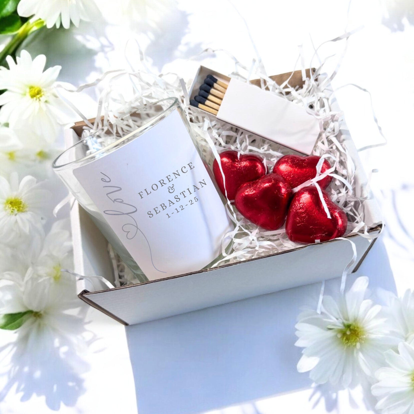 Personalised Love Heart Candle Gift Set  | Engagement Candle Gift UK