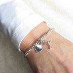 Personalised Silver Initial & Heart Charm Beaded Stretch Bracelet