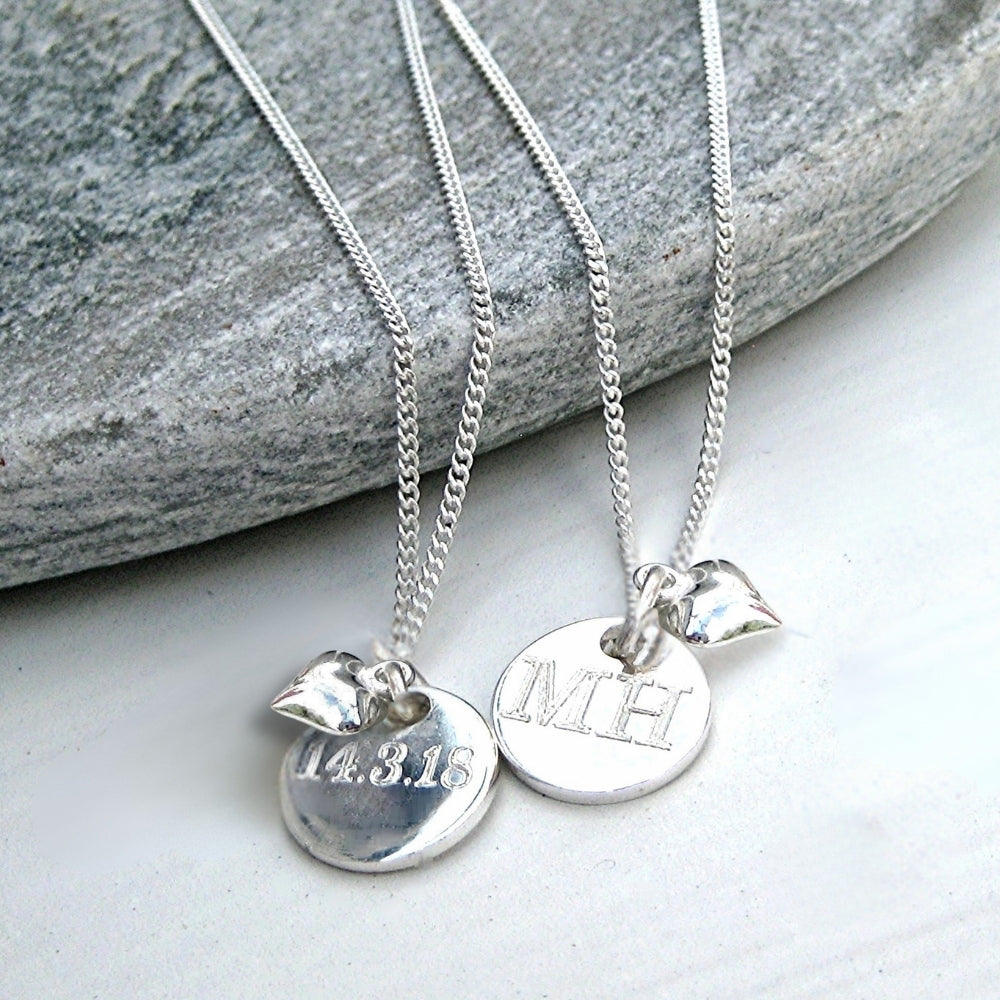 Personalised Silver Mini Disc Heart Charm Necklace