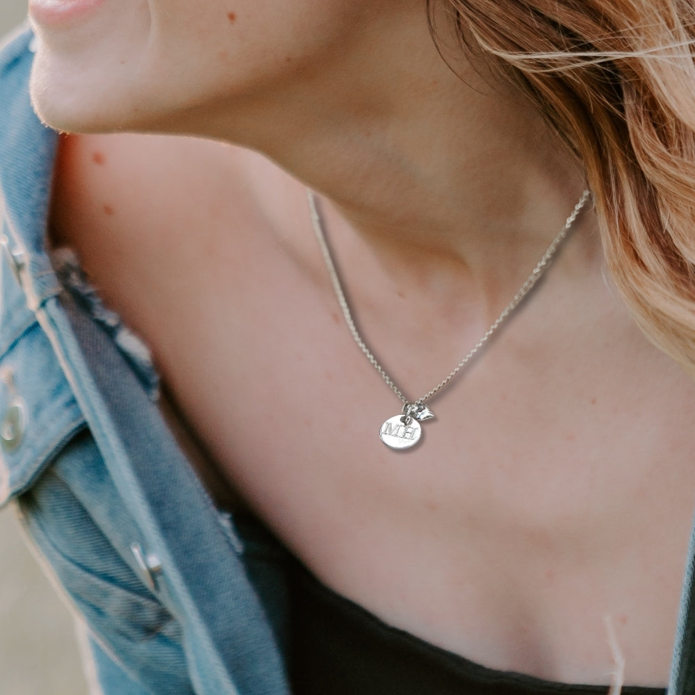 Personalised Silver Mini Disc Heart Charm Necklace