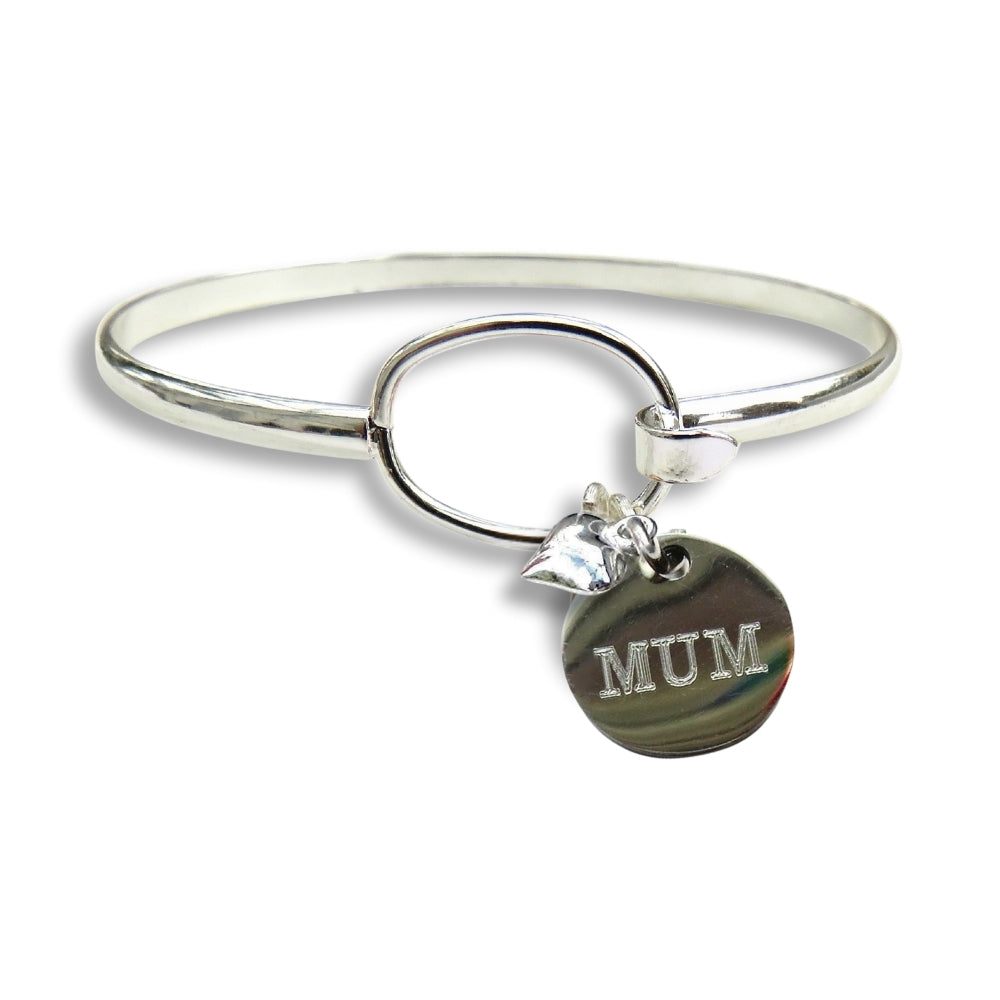 Personalised Silver Loop Heart Charm Bangle